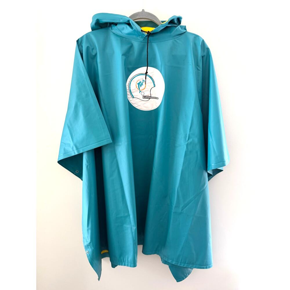 Vintage Miami Dolphins Hooded Rain Poncho NFL Teal Classic Helmet Logo